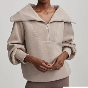 Varley Taupe Marl Half-Zip Turtleneck Sweater